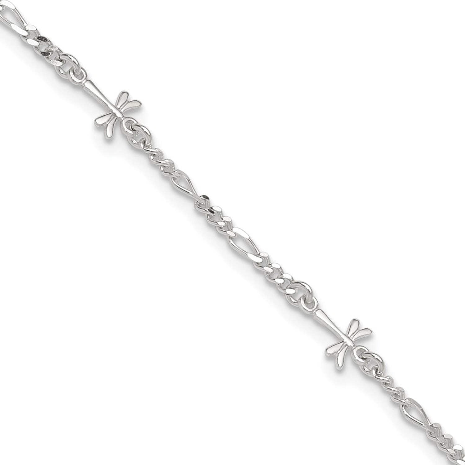 925 Sterling Silver Fancy Lobster Closure Polished Dragonfly With 1inch Ext. Anklet 9 Inch 7mm Wide Anklet for Women