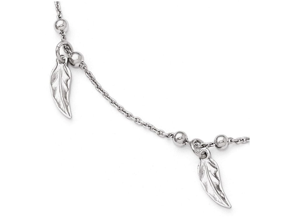 925 Sterling Silver Fancy Lobster Closure Polished Feather Anklet With 1inch Ext 9 Inch 1mm Wide Anklet for Women