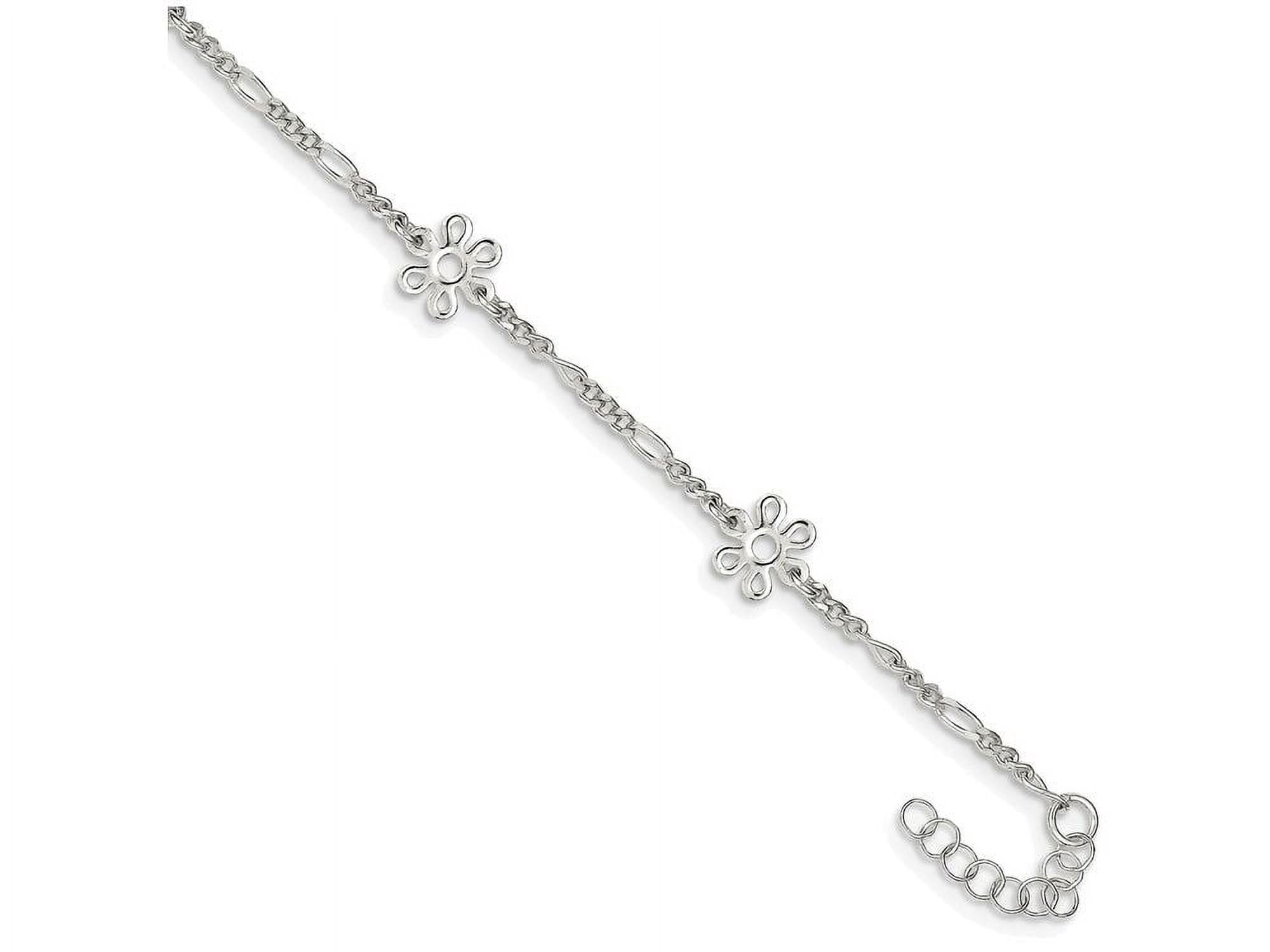925 Sterling Silver Fancy Lobster Closure Polished Flower With 1inch Ext. Anklet 9 Inch 8mm Wide Anklet for Women