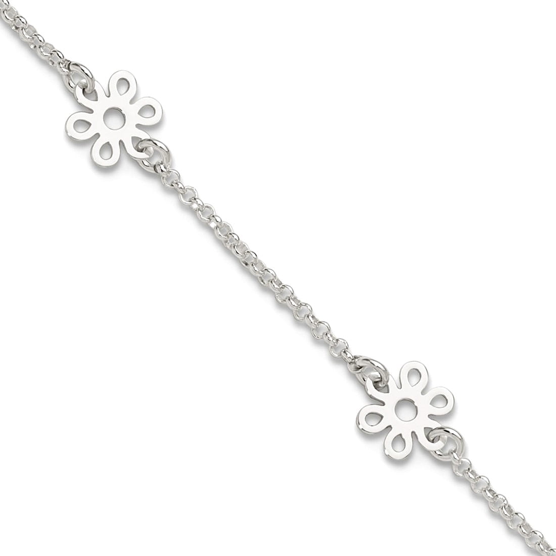 925 Sterling Silver Fancy Lobster Closure Polished Flower With 1inch Ext. Anklet 9 Inch 8mm Wide Anklet for Women