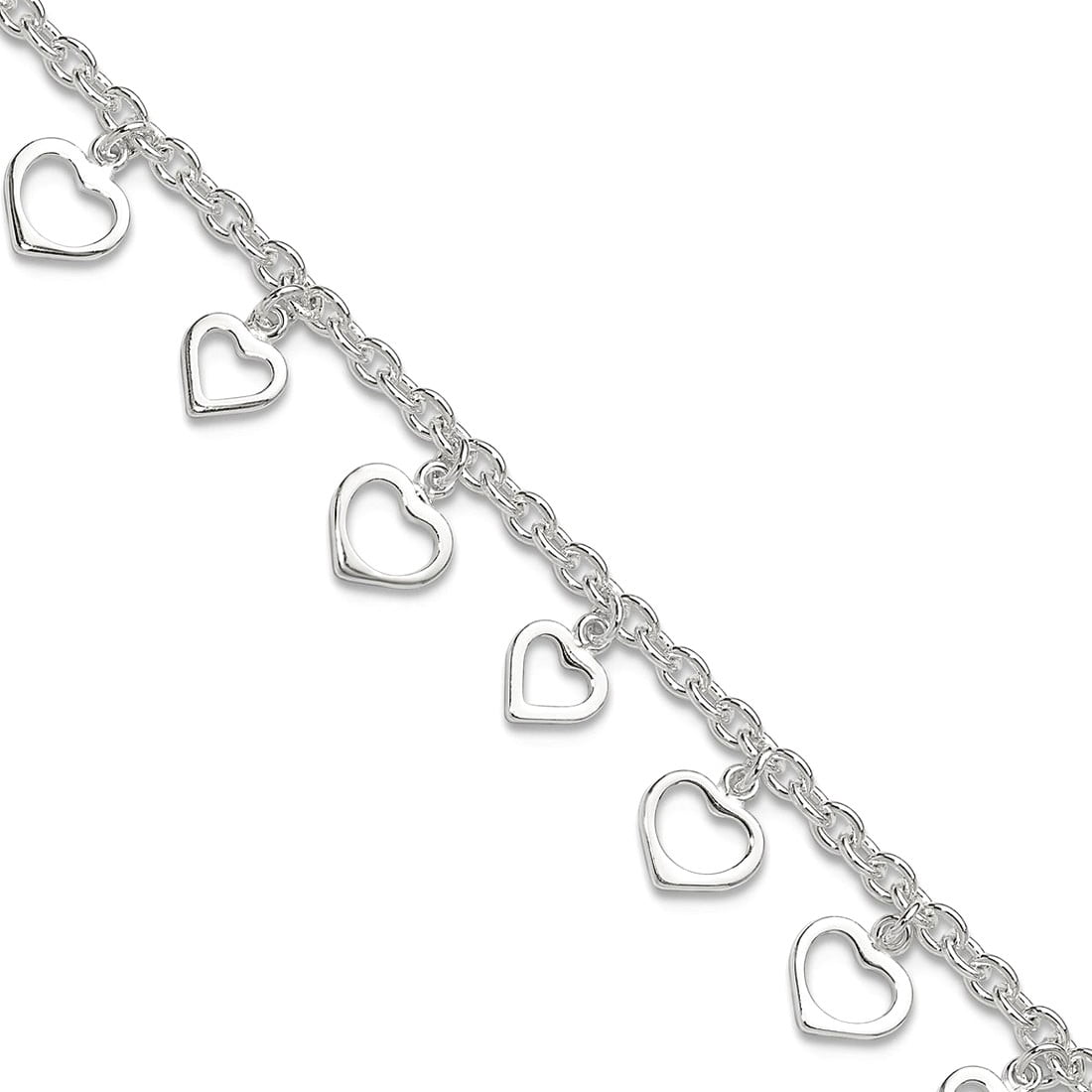 925 Sterling Silver Fancy Lobster Closure Polished Love Heart Anklet 9 Inch 2.5mm Wide Anklet for Women