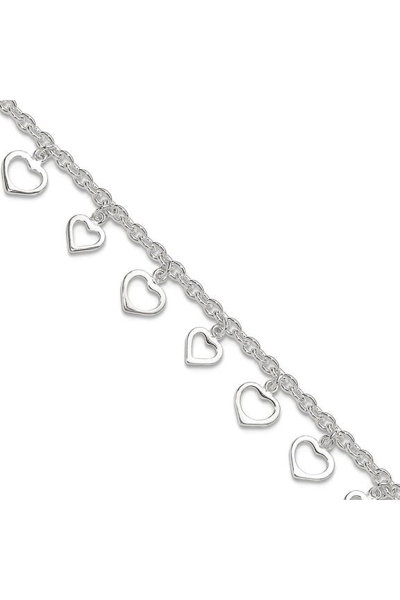 925 Sterling Silver Fancy Lobster Closure Polished Love Heart Anklet 9 Inch 2.5mm Wide Anklet for Women