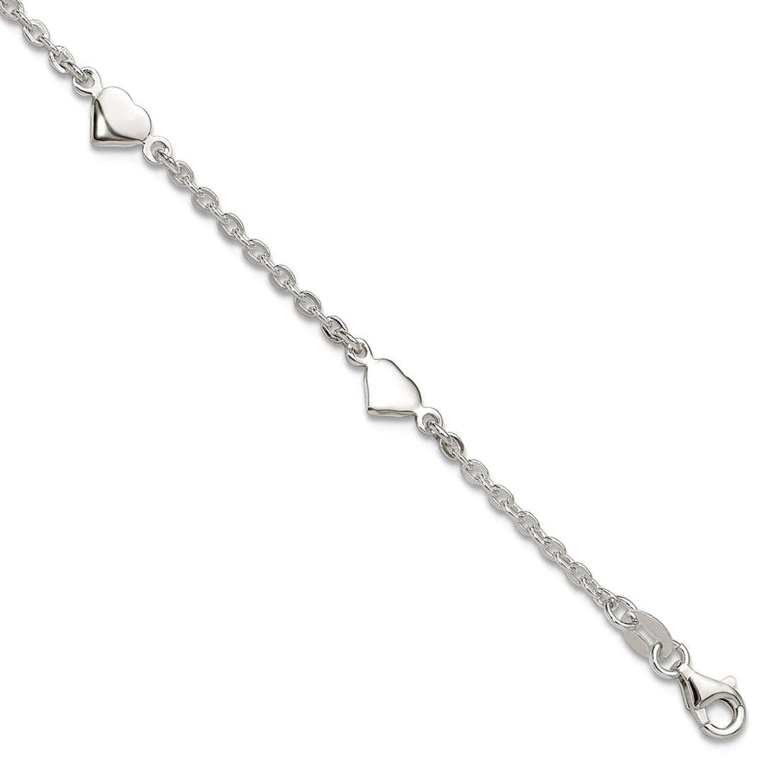 925 Sterling Silver Fancy Lobster Closure Polished Love Heart With 1inch Ext. Anklet 9 Inch 6mm Wide Anklet for Women