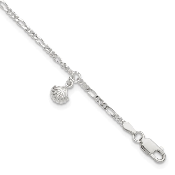 925 Sterling Silver Fancy Lobster Closure Polished Shell With 1inch Ext. Anklet 9 Inch 7mm Wide Anklet for Women