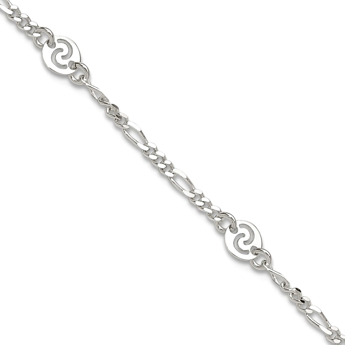925 Sterling Silver Fancy Lobster Closure Polished Swirl Disc With 1inch Ext. Anklet 9 Inch 6mm Wide Anklet for Women