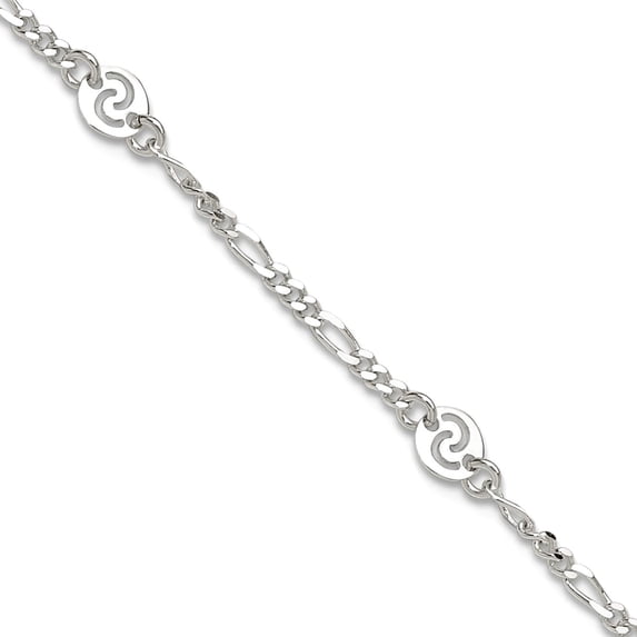 925 Sterling Silver Fancy Lobster Closure Polished Swirl Disc With 1inch Ext. Anklet 9 Inch 6mm Wide Anklet for Women