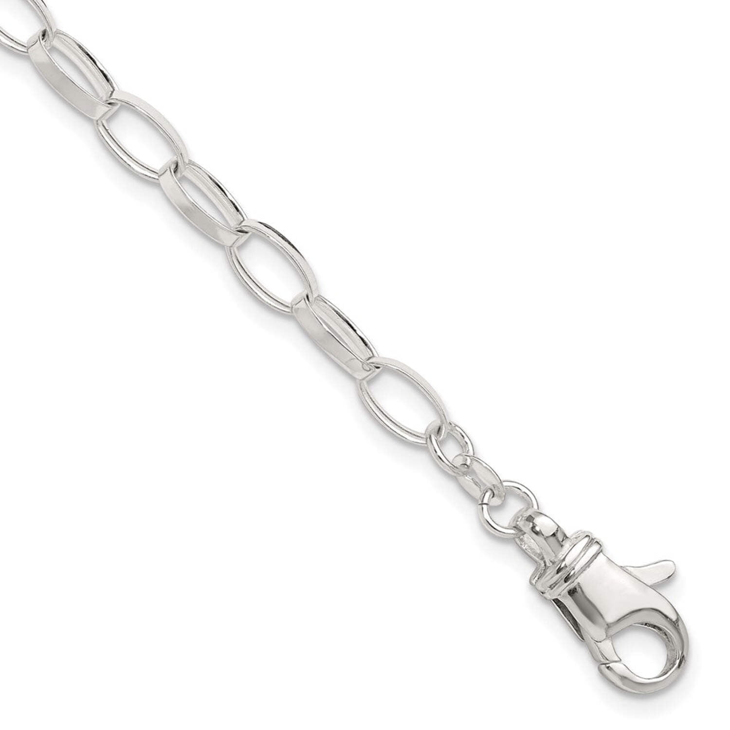 925 Sterling Silver Fancy Lobster Closure Solid Polished Fancy Link Anklet 9 Inch Lobster Claw 5mm Wide Anklet for Women