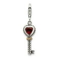 thumbnail image 1 of Sterling Silver With 14k Garnet Antiqued Key W Lobster Clasp Charm - .48 cwt - Measures 31x8mm, 1 of 2
