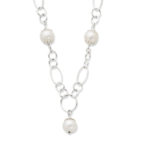 925 Sterling Silver Fancy Lobster Closure and Simulated Pearl Fancy Polished Drop Necklace 18 Inch Pendant Necklace for