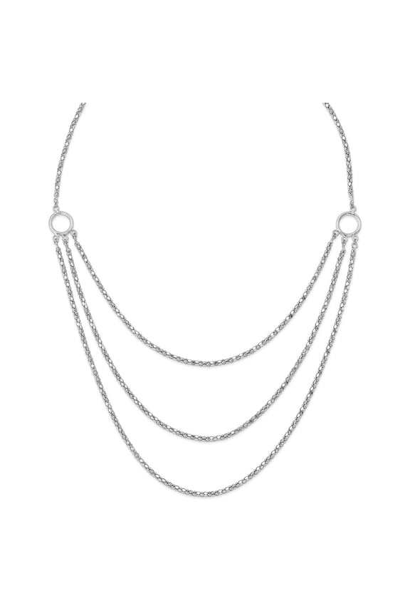 925 Sterling Silver Fancy Necklace Chain Rhodium w/2 in ext. 3 Layer 22 inch