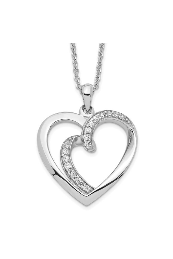 925 Sterling Silver Fancy Necklace Chain Sentimental Expressions CZ Two Souls Lived As One 18in Heart 18 inch