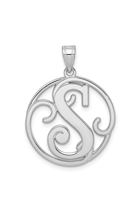 925 Sterling Silver Fancy Script Initial S Charm Pendant