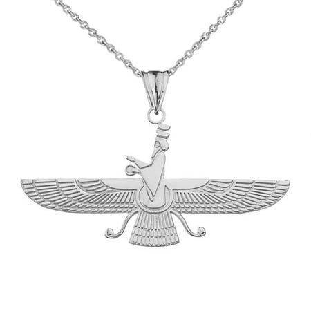 .925 Sterling Silver Faravahar Pendant Necklace, 22" Chain