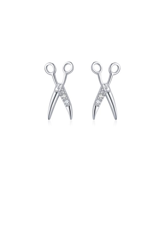 925 Sterling Silver Fashion Creative Scissors Stud Earrings with Cubic Zirconia