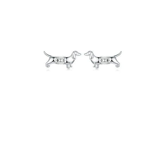 925 Sterling Silver Fashion Cute Dachshund Dog Stud Earrings with Cubic Zirconia