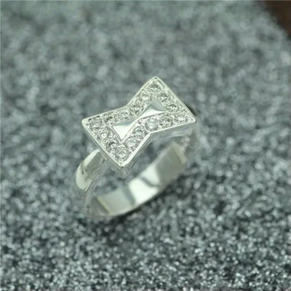 925 Sterling Silver Fashion Ring Bow Shape Crystal Inlay Gift Ring #185
