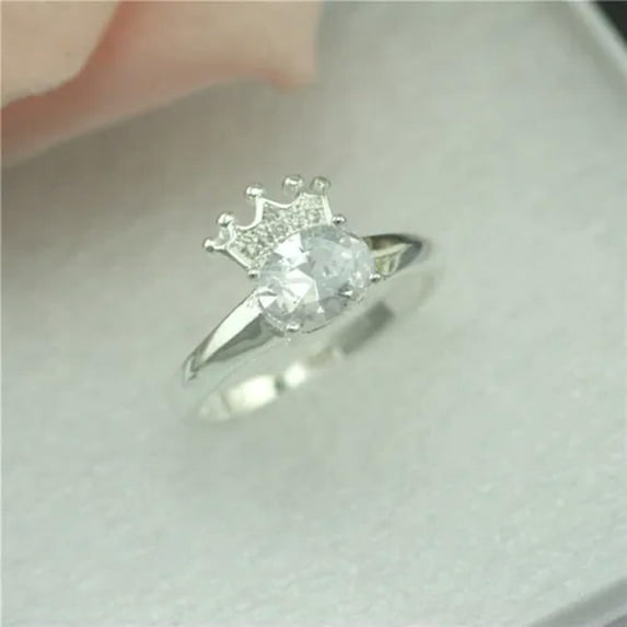 925 Sterling Silver Fashion Ring Crown Shape White Crystal Gift Ring #183
