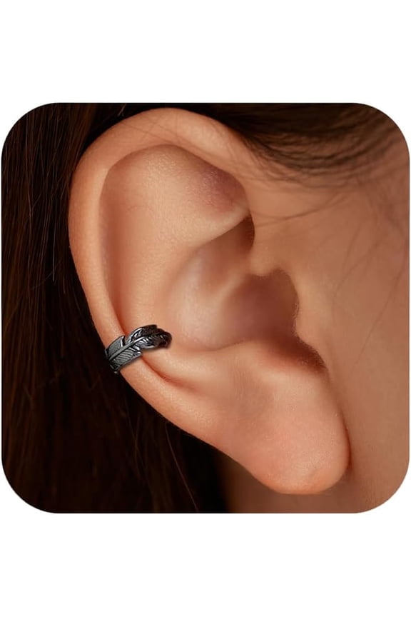 925 Sterling Silver Feather Ear Cuffs Non Piercing Earrings for Women Men Retro Vintage Animals Feather Cartilage Wrap Lightweight Earring Jewelry Birthday Gifts for Mom Daughter Boyfriend