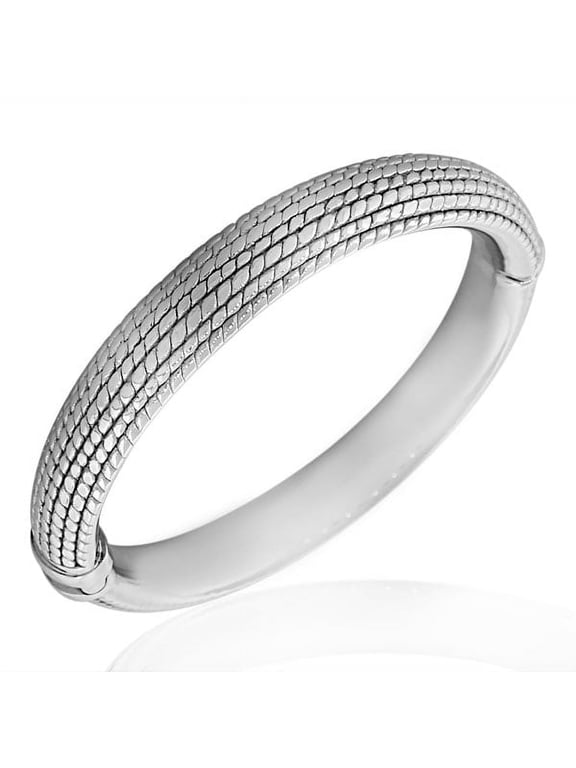 925 Sterling Silver Feather Light Round Open End Bangle Bracelet with Hinged Clasp