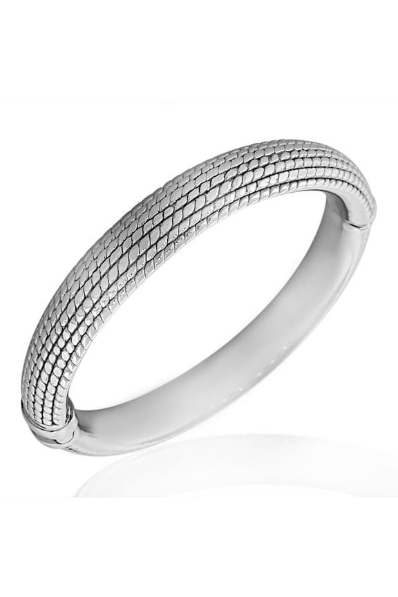 925 Sterling Silver Feather Light Round Open End Bangle Bracelet with Hinged Clasp