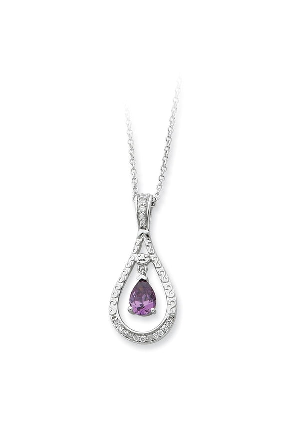 925 Sterling Silver Feb. CZ Stone Never Forget Tear 18in Birthstone Necklace; for Adults and Teens; for Women and Men