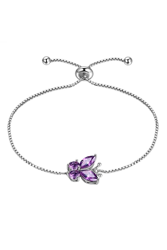 February Birthstone Bracelets Purple Butterfly Bracelet Amethyst CZ 925 Sterling Silver Birthday Jewelry Women Xmas Mother's Day Gifts
