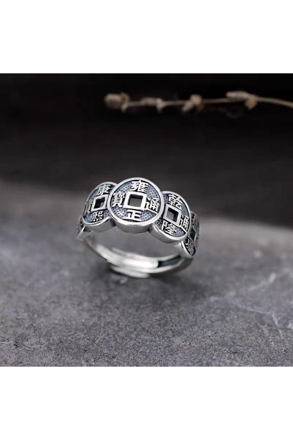 925 Sterling Silver Feng Shui Ring for Wealth Adjustable Good Luck Rings for Women Men