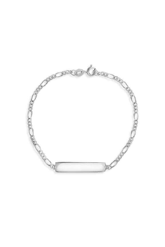 925 Sterling Silver Figaro Chain Identification Tag Bracelet for Girls & Boys
