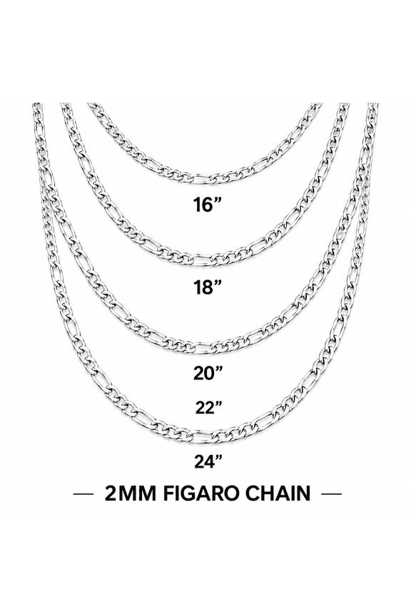 925 Sterling Silver Figaro Chain Necklace 2mm 22" Italy