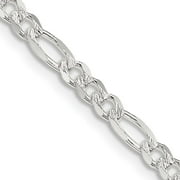 925 Sterling Silver Figaro Chain Styles Necklace 4 mm Pav‚ Flat 20 inch