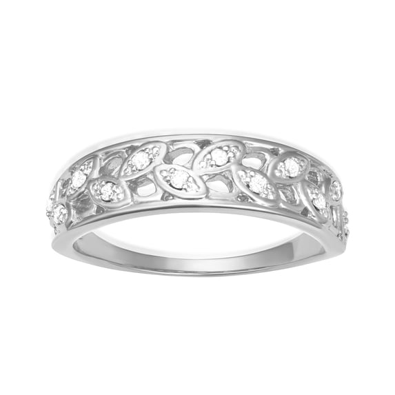 925 Sterling Silver Filigree Band Ring for Women with 0.12 Carat TW Natural Diamond Accents, White Gold Plated, H-I Color I1-I2 Clarity (Size- 8)