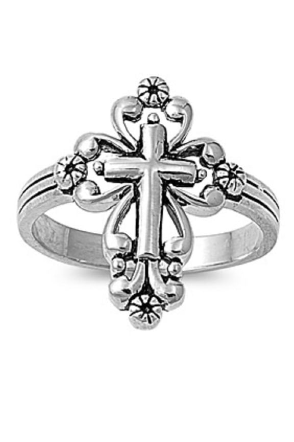 925 Sterling Silver Filigree Cross Fusion Ring Size 5