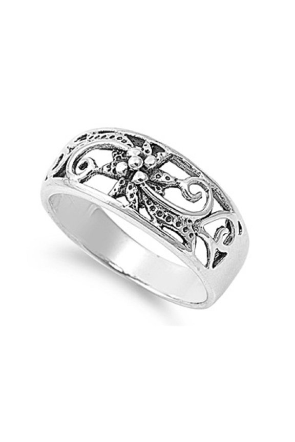 925 Sterling Silver Filigree Design Abstraction X Ring Size 9