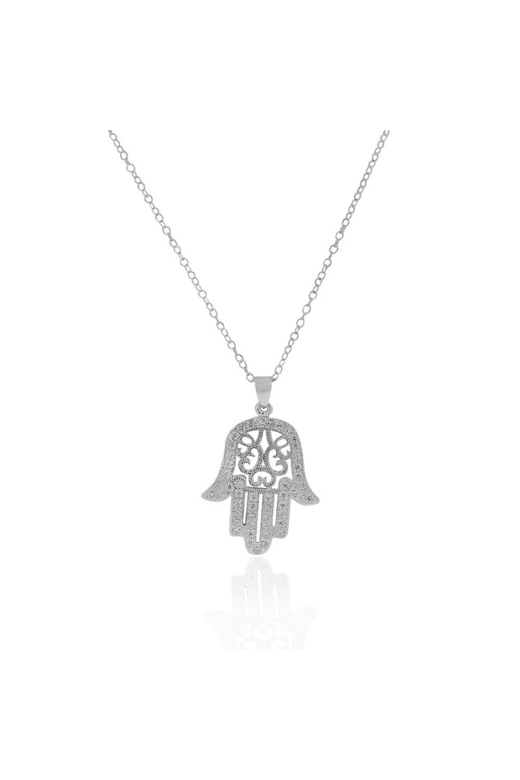 925 Sterling Silver Filigree Hamsa Hand Pendant Necklace, 18"