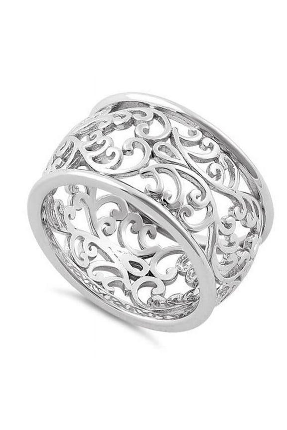 925 Sterling Silver Filigree/Scroll Style Ring for Women Vintage Wide Band