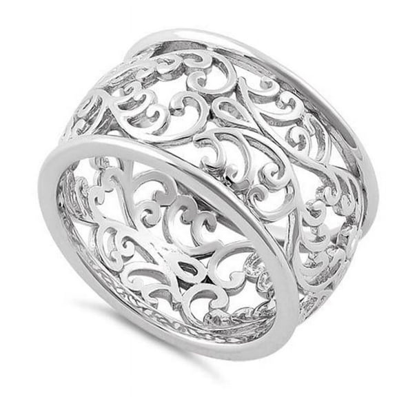 925 Sterling Silver Filigree/Scroll Style Ring for Women Vintage Wide Band
