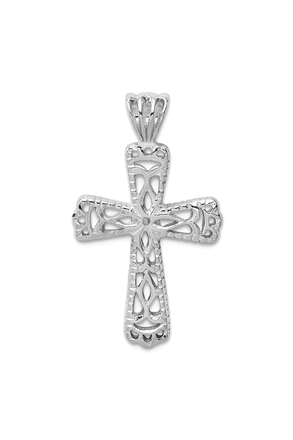 925 Sterling Silver Filigree Textured Religious Faith Cross Pendant Necklace 28.17mm long 1.65mm Thick Pendant for Women