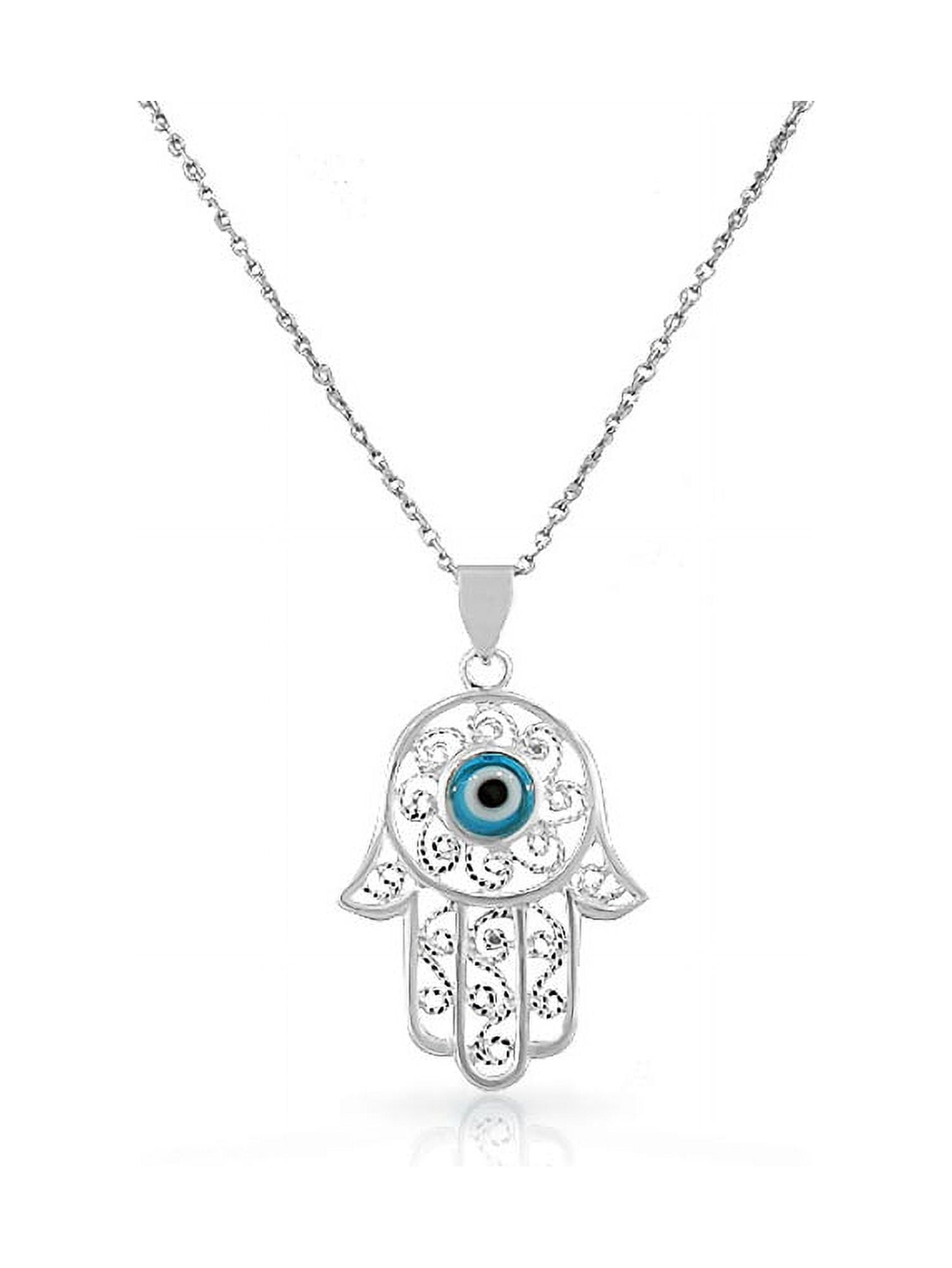 925 Sterling Silver Filigree Womens Blue Evil Eye Hamsa Pendant
