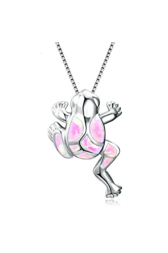 925 Sterling Silver Filled Animal Blue Fire Opal Frog Pendant Necklaces