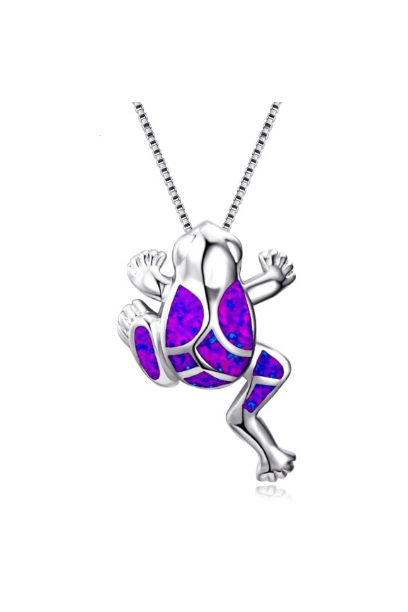 925 Sterling Silver Filled Animal Blue Fire Opal Frog Pendant Necklaces