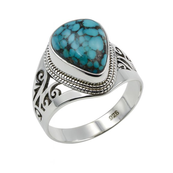 925 Sterling Silver Fine Fashion Finger Ring for Women, Turquoise Gemstone Modern Designer Ring Party Jewelry Handmade By Artisans, December Birthstone, Size P1/2