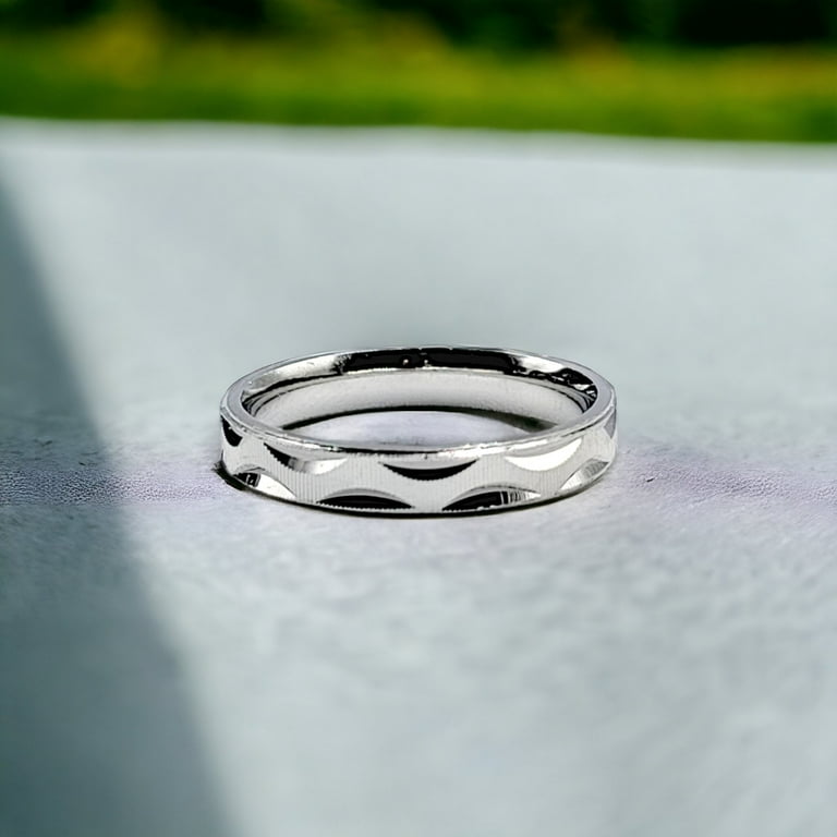 925 Sterling Silver Finger Ring Curved Cut Design Wedding Band