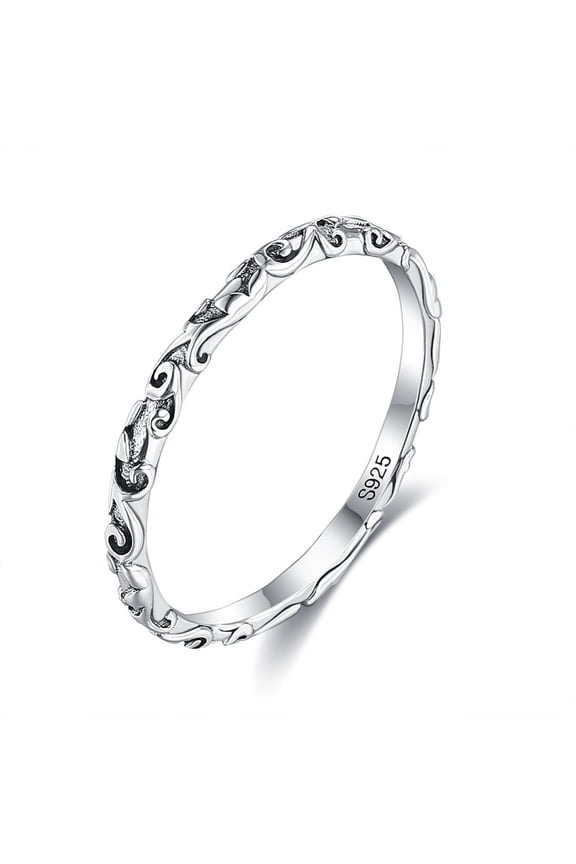 925 Sterling Silver Finger Rings Vines Silver Size 9(18.9mm)