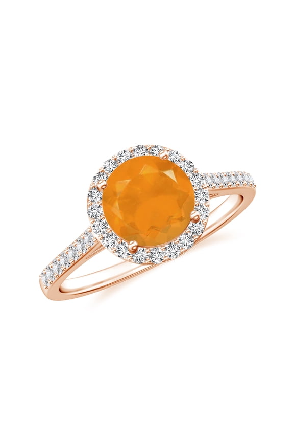 925 Sterling Silver Fire Opal Halo Ring, Moissanite Engagement Ring in Rose Gold Plated| Round October Birthstone Wedding Ring, Birthday, Anniversary, Wedding Jewelry, Ring Size 8