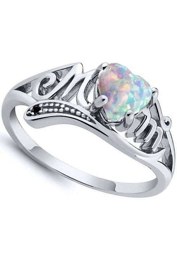 925 Sterling Silver Fire Opal MOM Character Diamond Ring