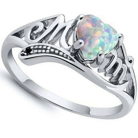 925 Sterling Silver Fire Opal MOM Character Diamond Ring