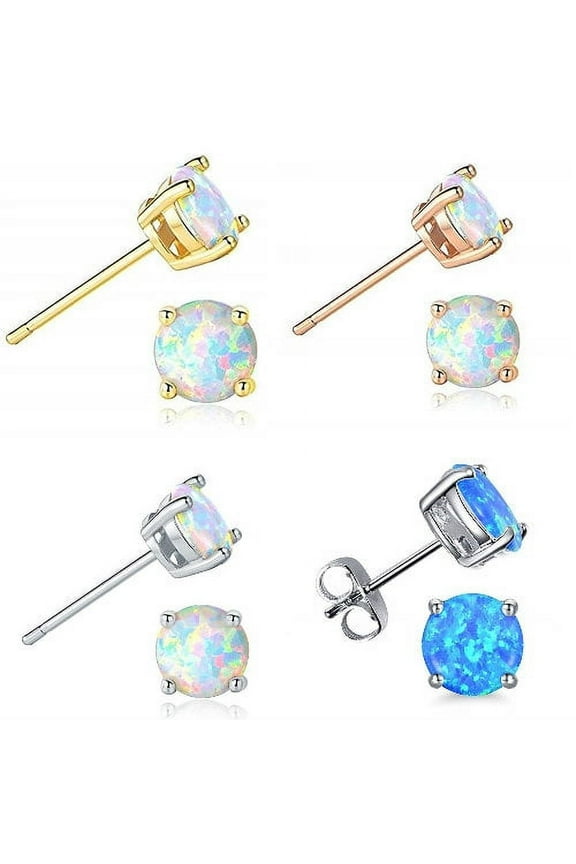 925 Sterling Silver Fire Opal Stud Earrings Rose Gold Plated Over .925 Silver
