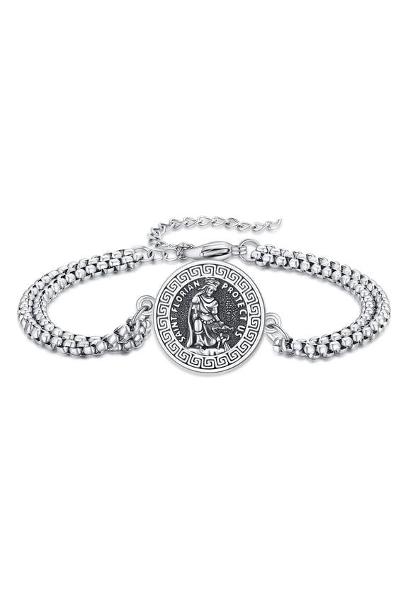 925 Sterling Silver Firefighter Bracelets for Men Saint Florian Bracelet Amulet Medal Bracelet Protection Catholic Jewelry Gifts for Birthday Graduation Christmas