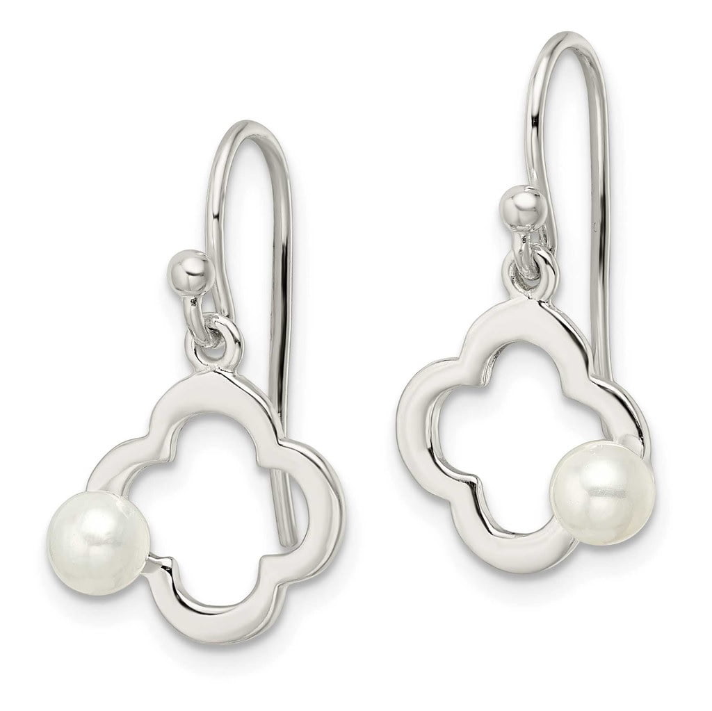 925 Sterling Silver Fish Hook Clover Drop Earrings, with Pearl Accent,  Women, Girls, Unisex