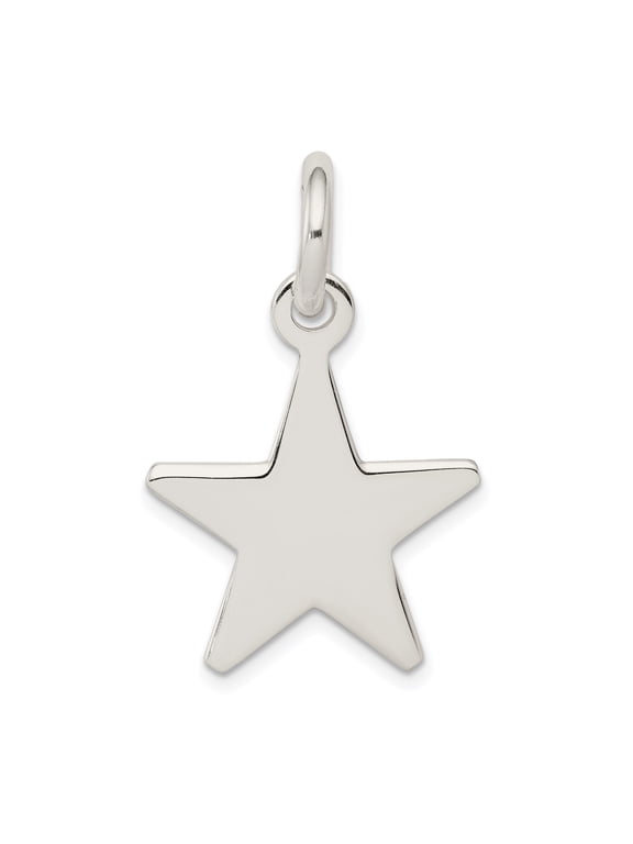 925 Sterling Silver Five-Point Open Star Pendant Charm, Polished Celestial Design